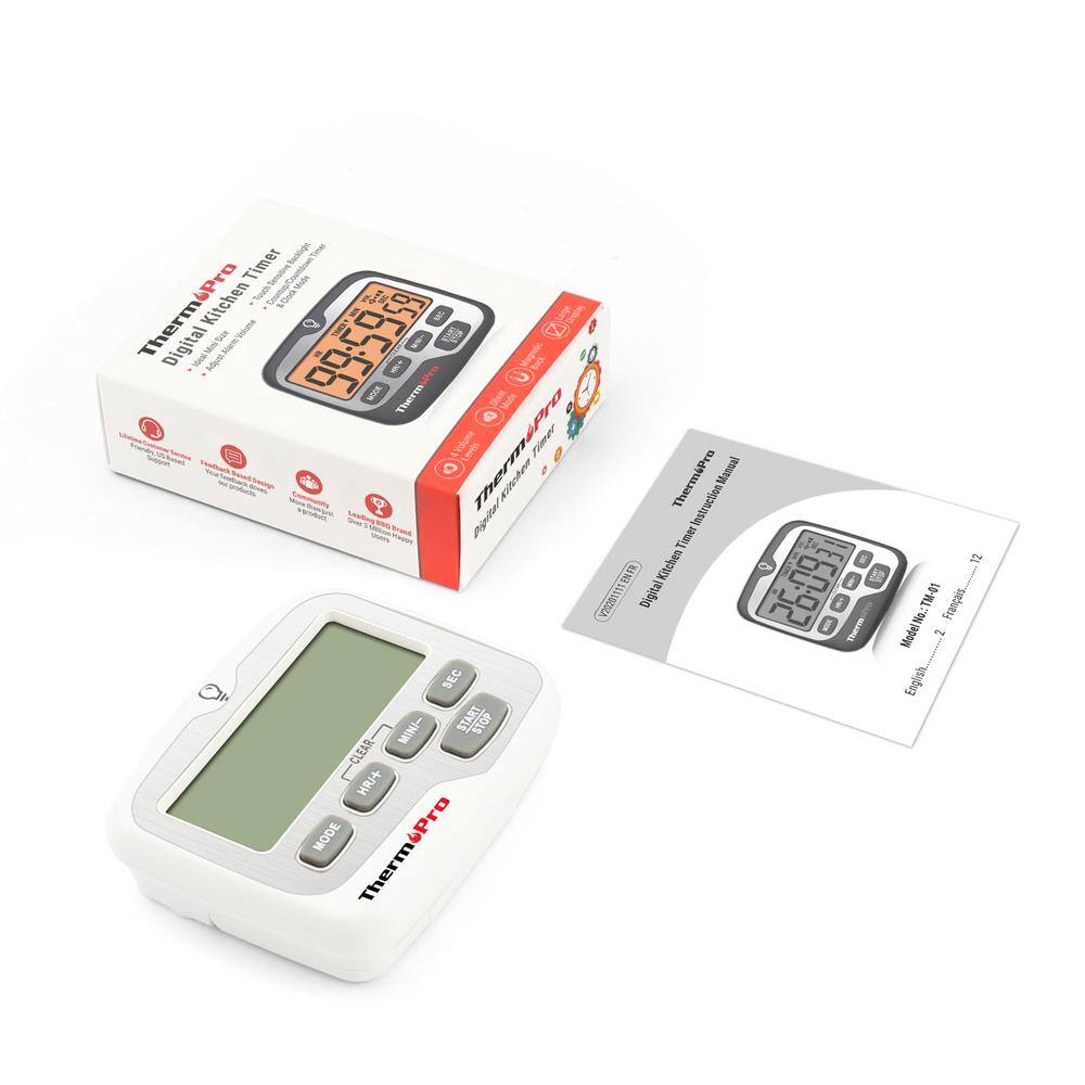 ThermoPro White Digital Kitchen Timer with LCD Backlight