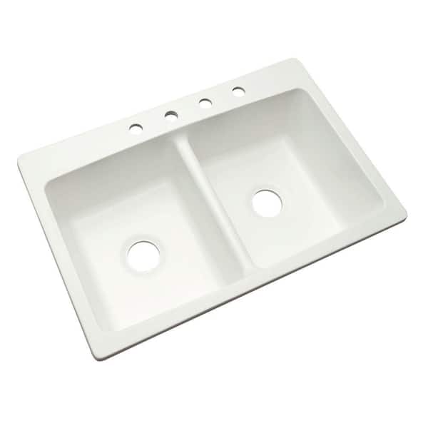 Mont Blanc Bridgeport Dual Mount Composite Granite 33 in. 4-Hole Double Bowl Kitchen Sink in White