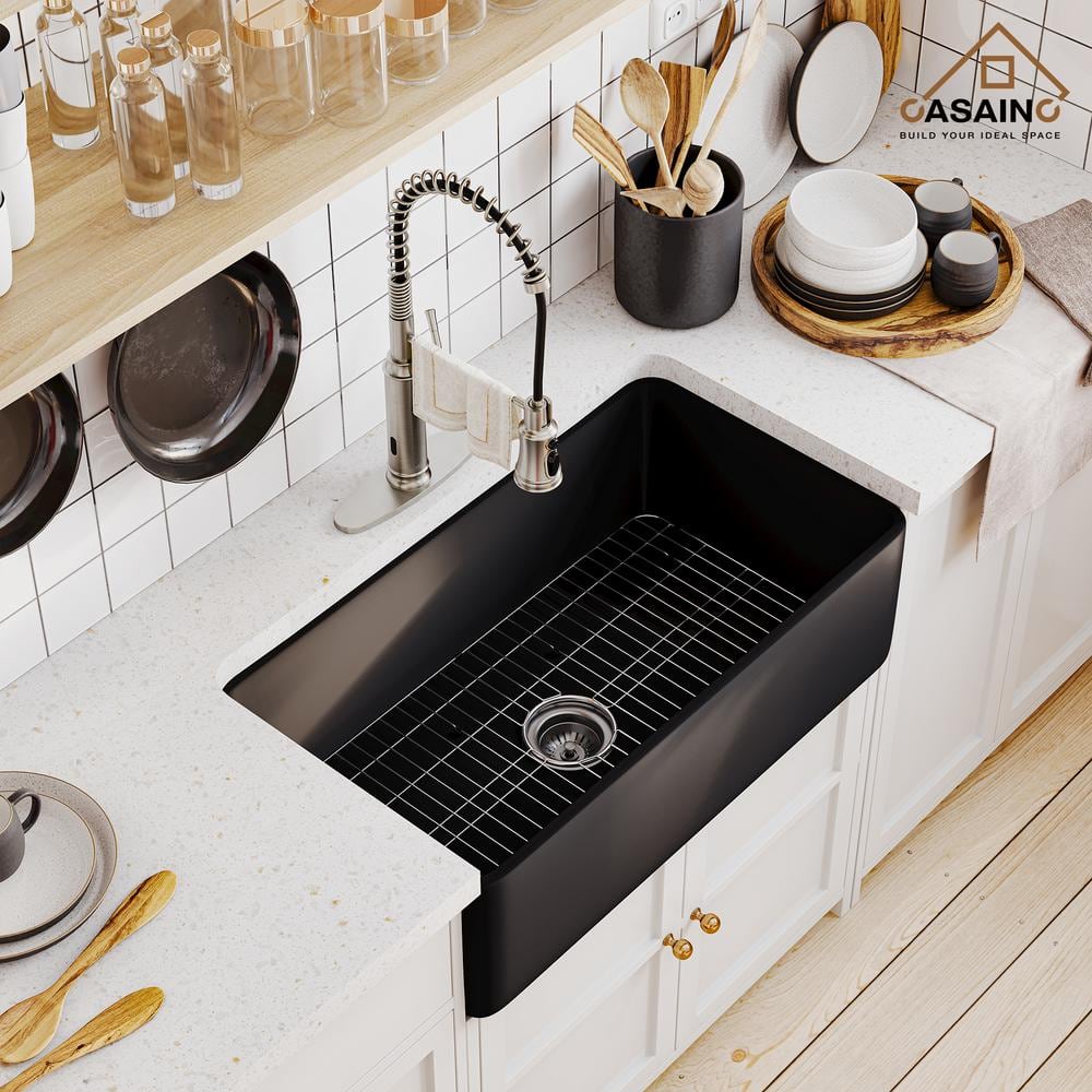 Matte Black Fireclay Single Bowl Farmhouse Kitchen Sink