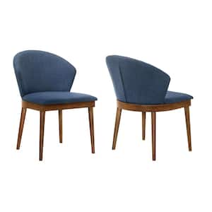 Juno Blue Fabric and Walnut Wood Dining Side Chairs (Set of 2)