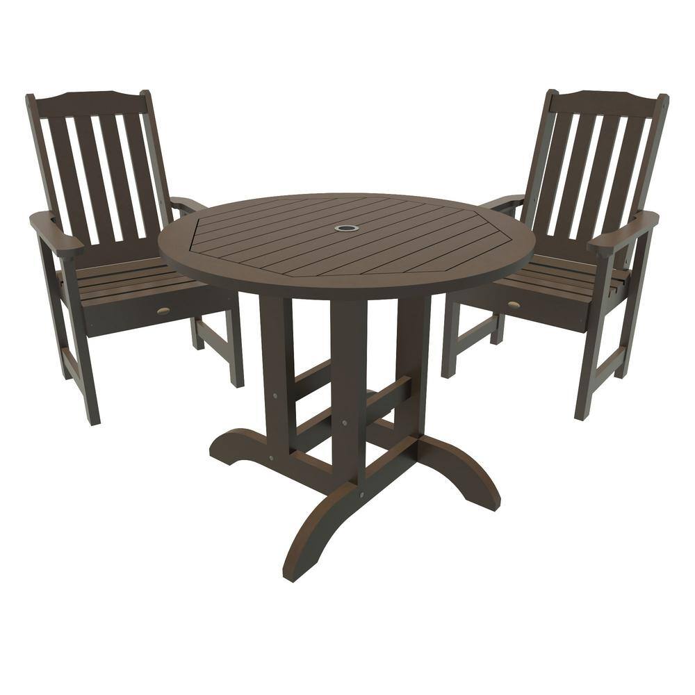 Highwood Lehigh Weathered Acorn 3-Piece Recycled Plastic Round Outdoor Dining Set -  AD-DNL36-ACE