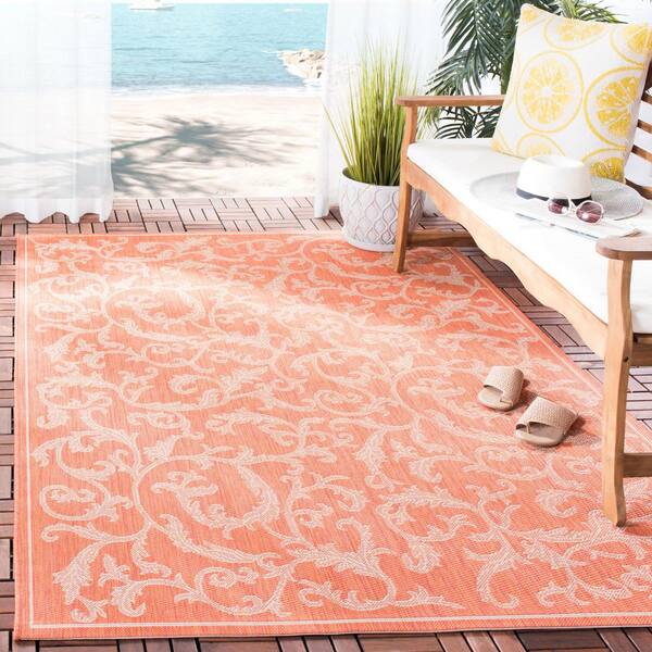Courtyard Terracotta/Natural 8 ft. x 11 ft. Border Indoor/Outdoor Patio  Area Rug