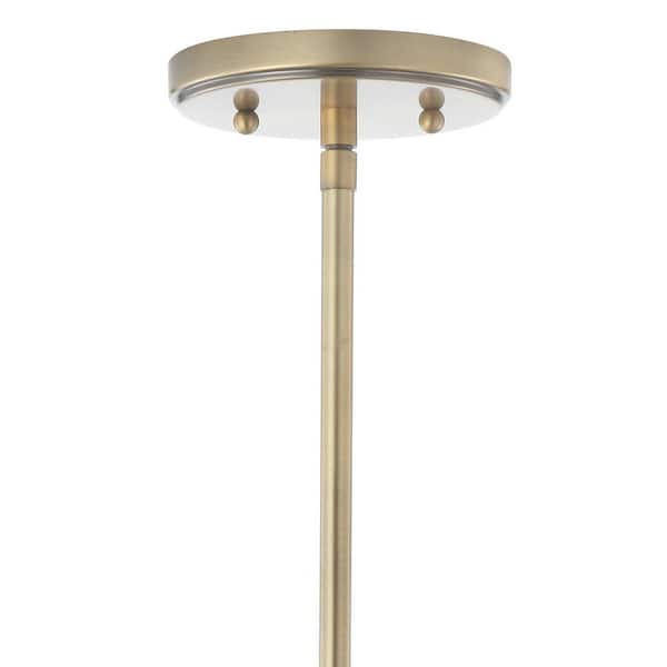 JONATHAN Y - Kurtz 7.2 in. 1-Light Brass Gold LED Pendant with Adjustable Drop Metal/Glass