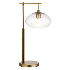 Blume 25 in. Brushed Brass Arc Table Lamp with Seeded Glass Shade