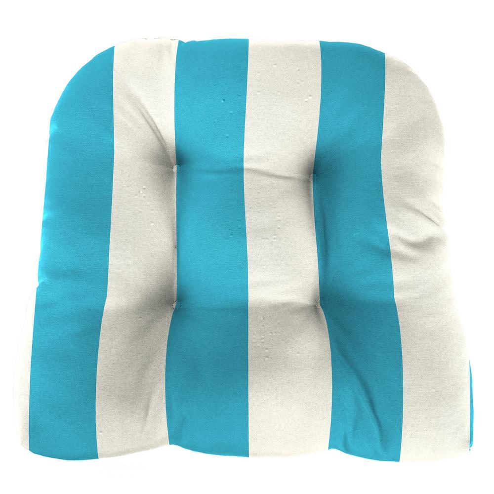 Turquoise Stripe Tufted Outdoor Wicker Seat Cushions, 19" x 19" (Set of 2)