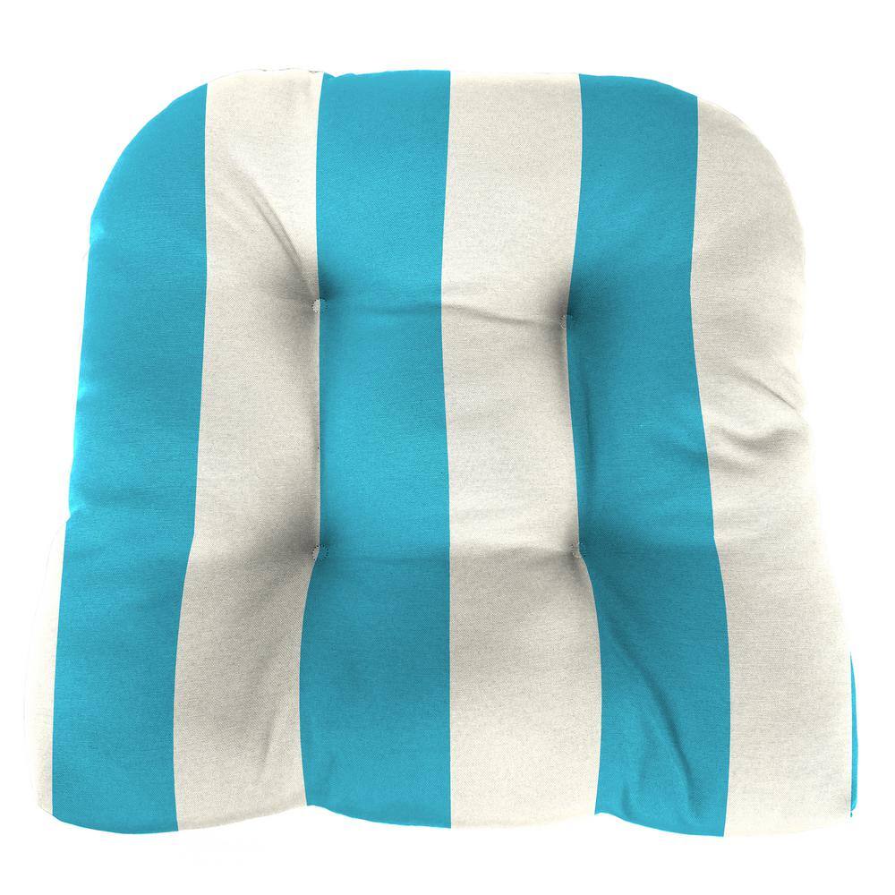 Turquoise Stripe Tufted Outdoor Wicker Seat Cushions, 19" x 19" (Set of 2)