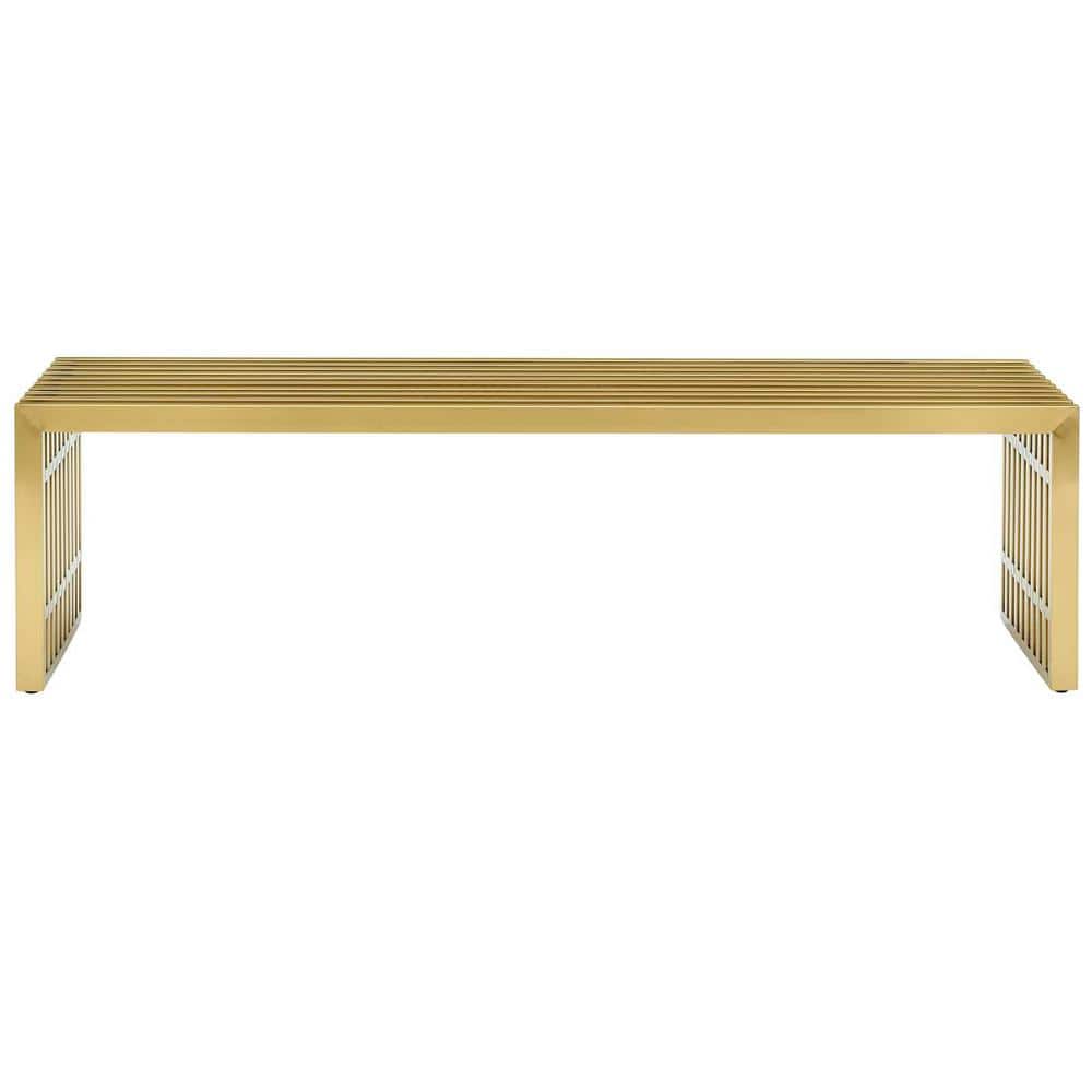 Elegant Gridiron 60'' Gold Stainless Steel Bedroom Bench