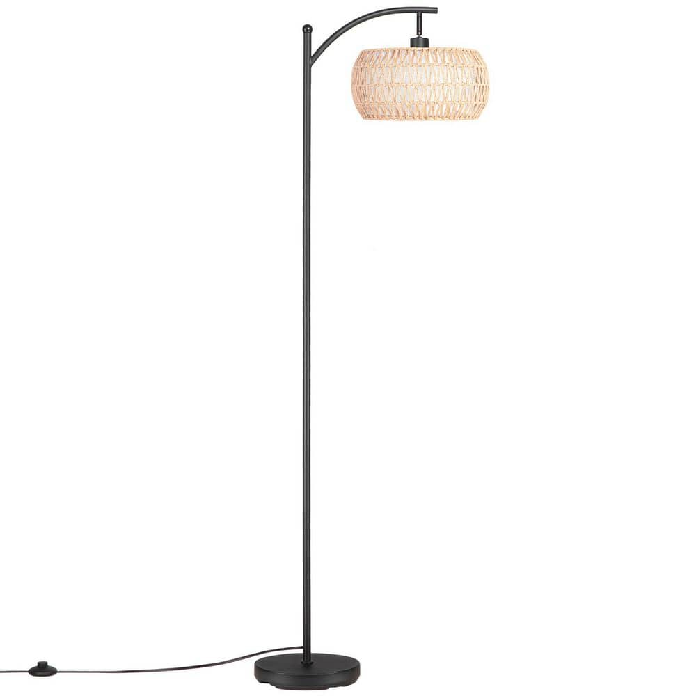63 in. Black Arc Rattan Floor Lamp, Dimmable Lamp w/ Rattan and Fabric Double Drum Shade, Boho Farmhouse for Living Room price history on PriceWatchPro