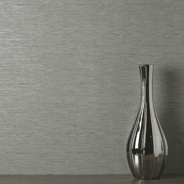 Mephi Grey Grasscloth Textured Vinyl Non-Pasted Wallpaper Sample