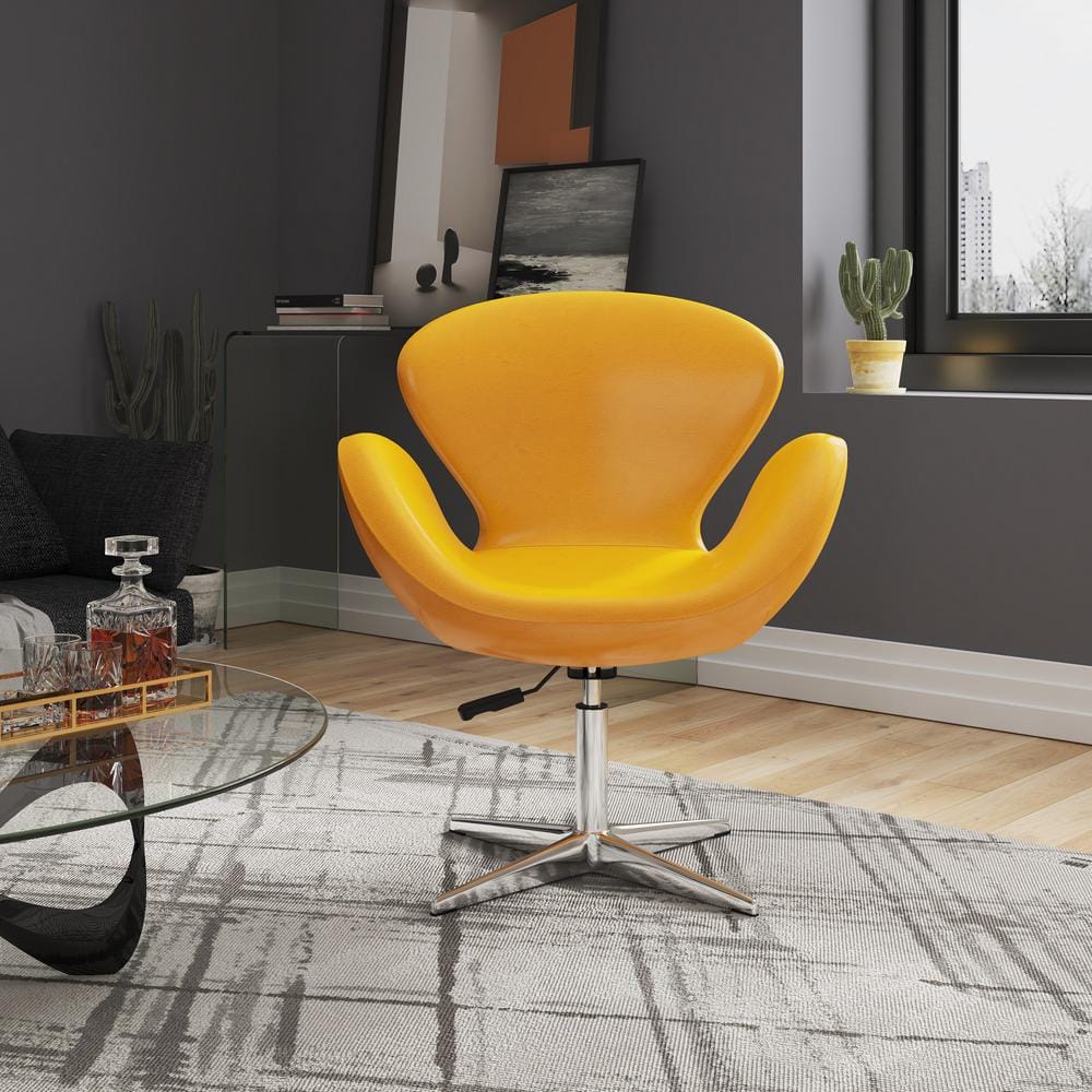 Retro Chic White Faux Leather 25" Swivel Chair with Metal Base