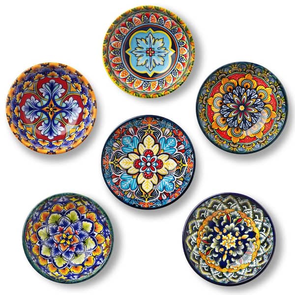 Bohemian Ceramic Dipping Bowls Set of 6, 2.7 oz Small Sauce Bowls for Dips, Condiments and Side Dishes