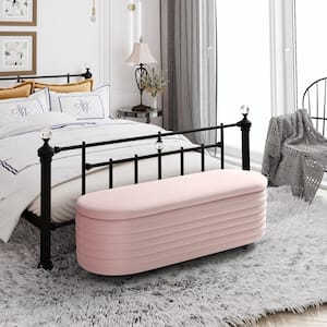 Farrah 54 in. Wide Oval Velvet Upholstered Entryway Flip Top Storage Bedroom Accent Bench in Pink
