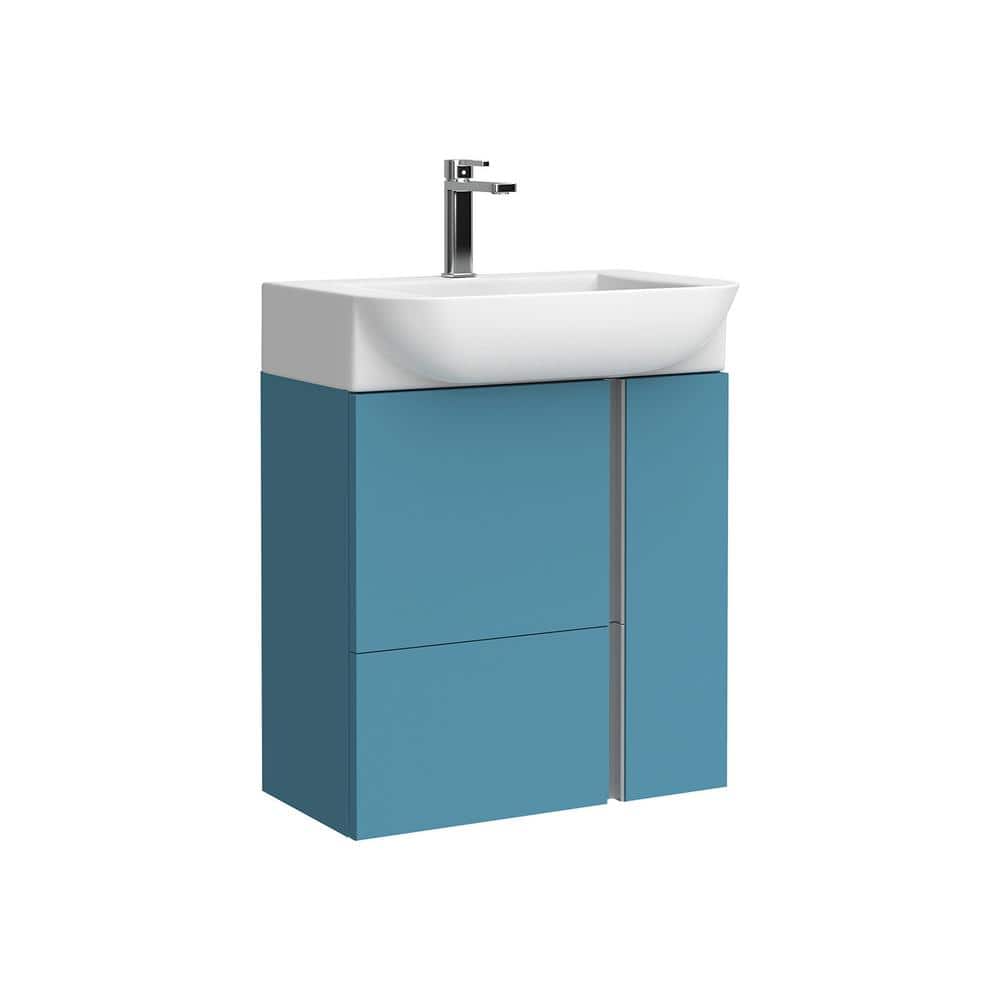 Camilia Island Matte Blue Single Wall-Mount Vanity with White Ceramic Sink