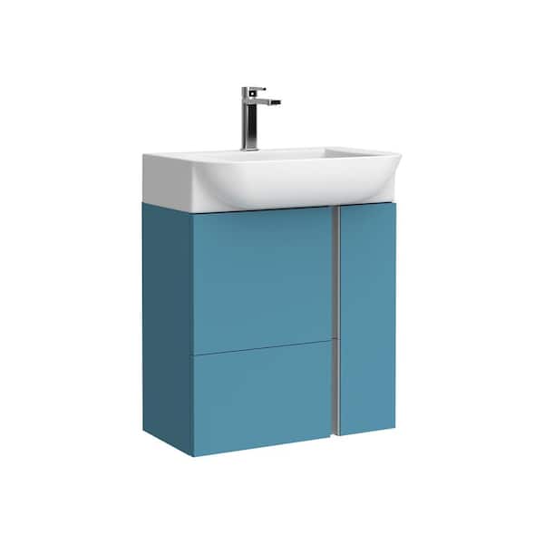 WS Bath Collections Camilia 21.7 in. W x 14.6 in. D x 26.1 in. H Single Sink Wall Mounted Bath Vanity in Island Matte with White Ceramic Top