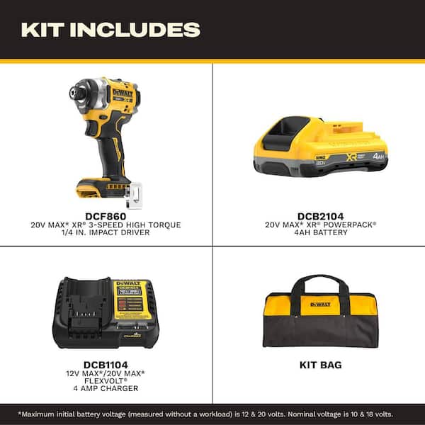 20V MAX XR Lithium-Ion Brushless Cordless 3-Speed High Torque 1/4 in. Impact Driver Kit with XR POWERPACK 4.0 Ah Battery