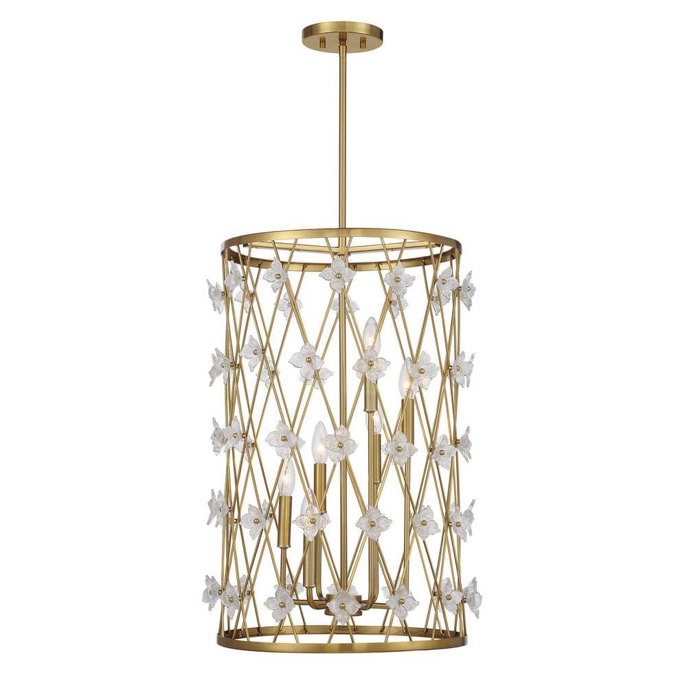 Bailey 6-Light Warm Brass Cage Pendant Light with Glass Flower Accents price history on PriceWatchPro