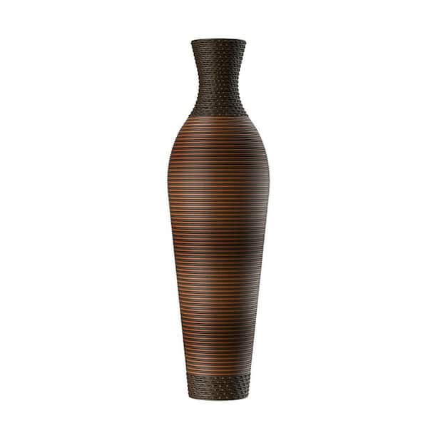 Angel Sar 39.4 in. Tall Brown Artificial Wicker Bottle Floor Vase, Decorative Vase with Elegant 2-Tone Dark Brown Finishes