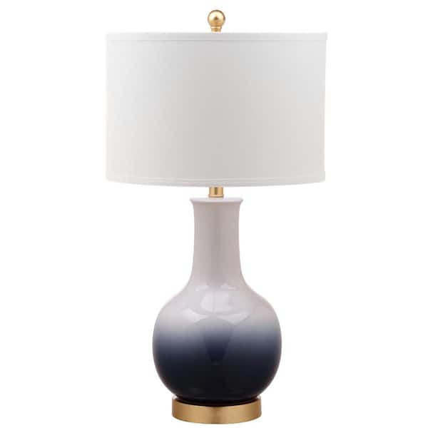 SAFAVIEH Alfio 28 in. Navy/White Gourd Table Lamp with White Shade