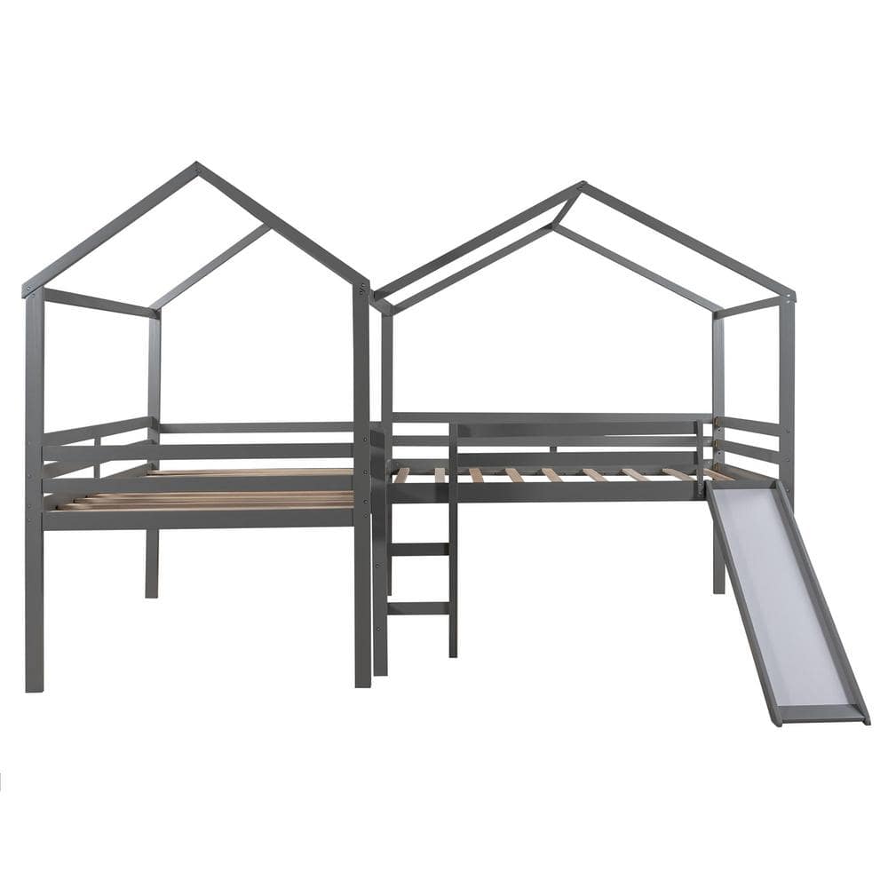 aisword Full size Loft Bed Wood Bed with Roof, Slide, Guardrail, House ...