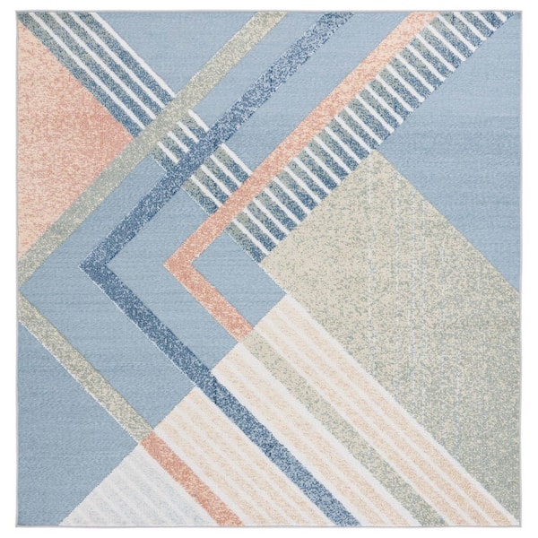 Sarasota Blue/Light Green 7 ft. x 7 ft. Abstract Geometric Indoor/Outdoor Square Area Rug