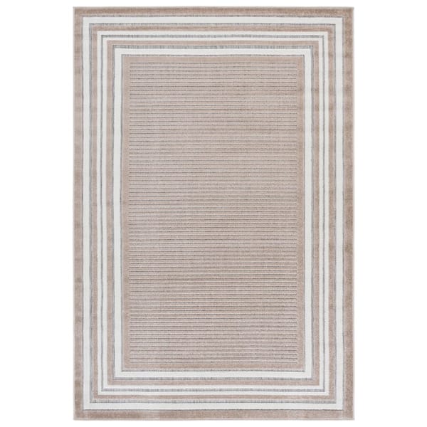 Cabana Beige/Ivory 4 ft. x 6 ft. Striped Border Indoor/Outdoor Area Rug