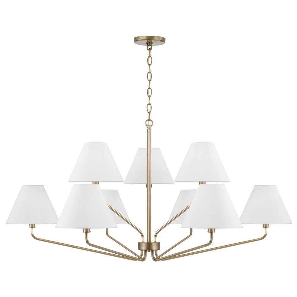Chadwick 45 in. 9-Light Aged Brass Two-Tier Chandelier with White Fabric Shades and No Bulbs Included price history on PriceWatchPro