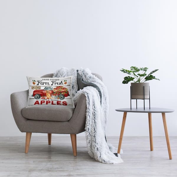 Farm Fresh Apples Truck Red Print Polyester 14 in. X 20 in. Throw Pillow