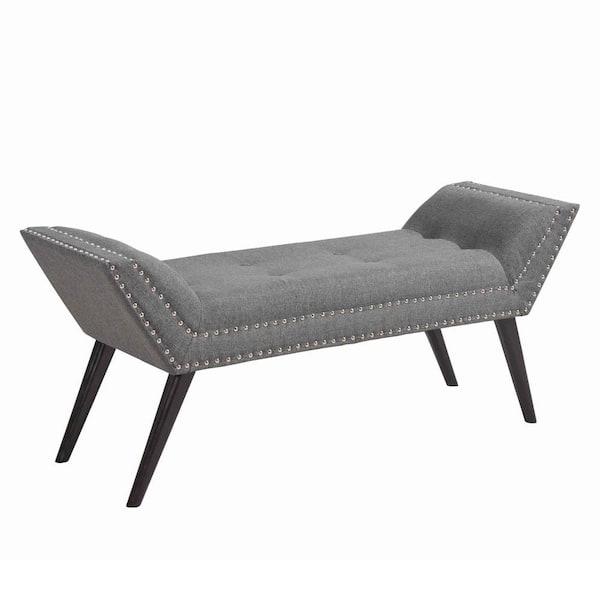 Benjara Charcoal Gray Fabric Ottoman Bench with Angled Legs and Flared Armrests 17 in. L x 51 in. W x 20 in. H