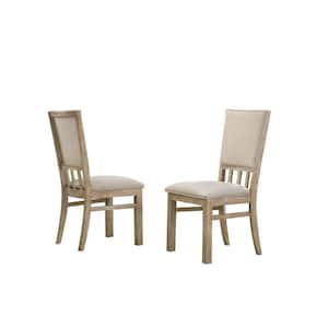 Beige and Brown Fabric Slatted Low Back Dining Chairs (set of 2)