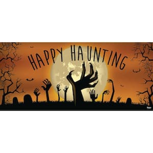 7 ft. x 16 ft. Happy Haunting Graveyard Zombie Hands Halloween Garage Door Decor Mural for Double Car Garage