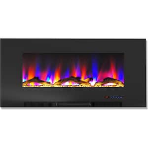 42 in. Wall-Mount Electric Fireplace in Black with Multi-Color Flames and Driftwood Log Display