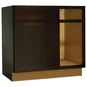 Shaker 36 in. W x 24 in. D x 34.5 in. H Assembled Blind Base Kitchen Cabinet in Java for Left or Right Corner