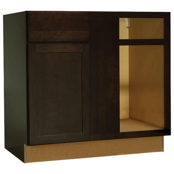 Hampton Bay Shaker 36 in. W x 24 in. D x 34.5 in. H Assembled Blind Base Kitchen Cabinet in Java for Left or Right Corner