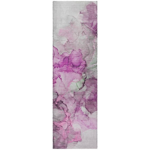 Dream Shag Premium Machine Washable Abstract ADS520 Pink 2 ft. x 7 ft. Runner Rug