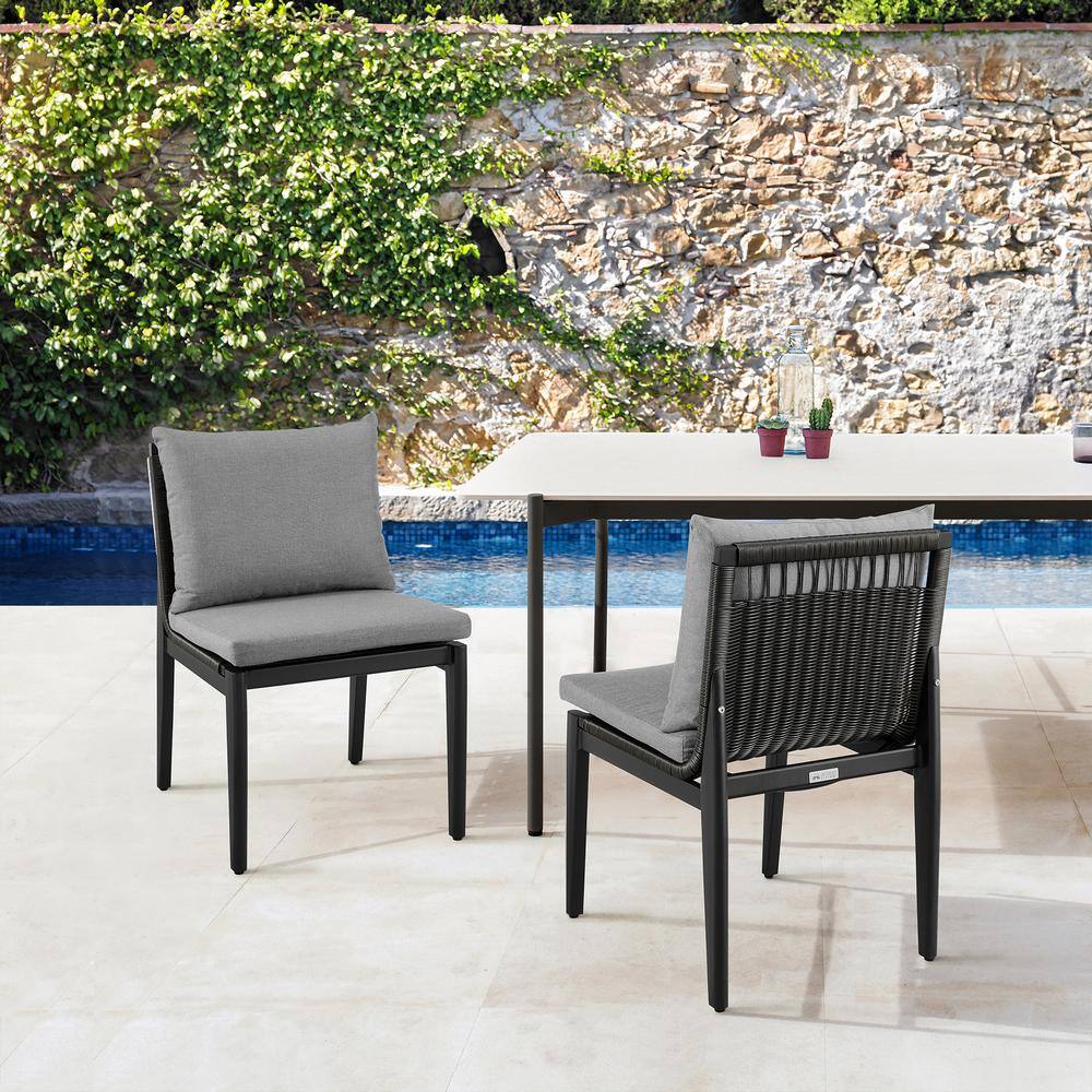 Grand Black Aluminum Dining Chair with Gray Cushions, Set of 2