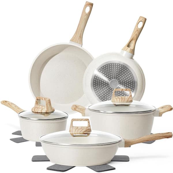 12 Piece Nonstick Aluminium Cookware Set in White, Granite Induction Cookware, Non-toxic Healthy Nonstick Cooking Set