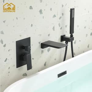 Single-Handle 1-Spray Settings Wall Mounted Roman Tub Faucet with Hand Shower in Black