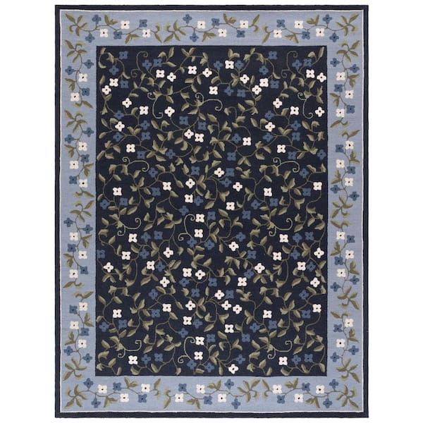 Martha Stewart Denali 8 ft. x 10 ft. Navy/Light Blue Border Botanical Indoor/Outdoor Area Rug