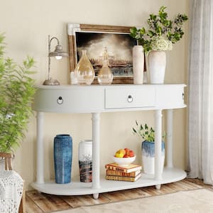48 in.. White Console Table Wooden Shelf with Single Drawer Half Moon Entry Table