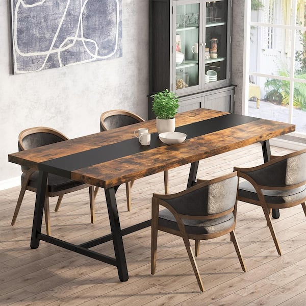 BYBLIGHT 70.9 in. Industrial Rustic Brown Wooden 4 Legs Dining Table Rectangular Kitchen Table for 8 People