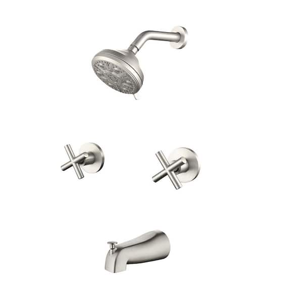 Rain 2-Handle 10-Spray Tub Shower Faucet 1.8 GPM with Pressure Balance in Brushed Nickel (Valve Included)