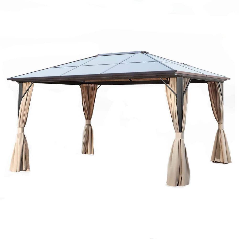 10 ft. x 12 ft. Outdoor 10 ft Hardtop Gazebo Polycarbonate Canopy, Brown