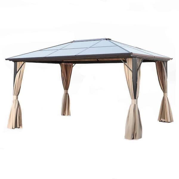 10 ft. x 12 ft. Outdoor 10 ft Hardtop Gazebo Polycarbonate Canopy, Brown