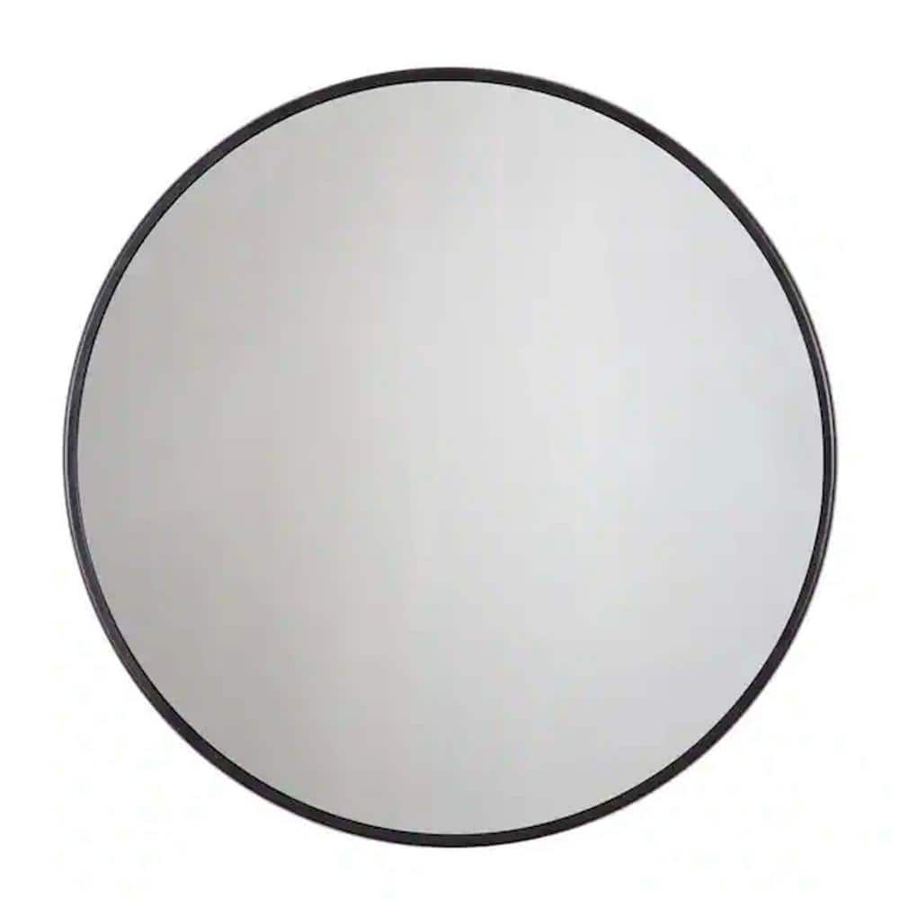 24 in. W x 24 in. H Aluminum Round Framed Wall Bathroom Vanity Mirror in Bl