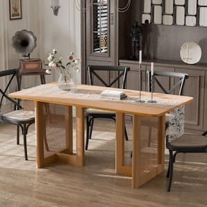 Cinna Oak Color Wood 67 in. Rectangle Double Pedestal Dining Table Seats 6
