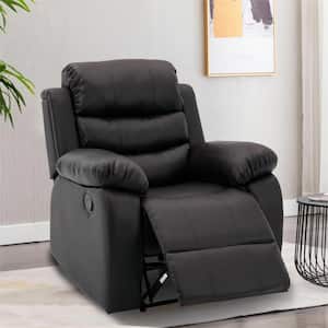 33.5 in. Width Brown Big and Tall Faux Leather 1 Position Luxury Recliner Chair for Living Room or Bedroom
