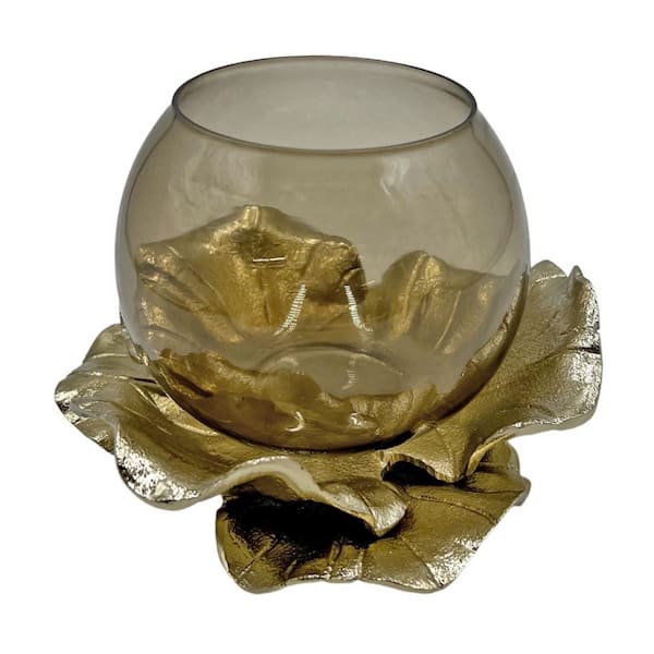 Gold Decorative Handmade Aluminum and Glass Round Bowl
