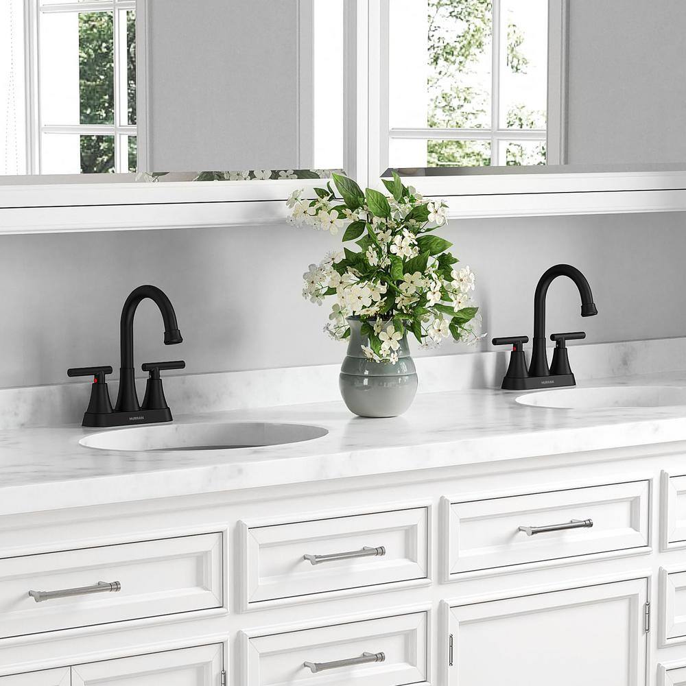 Matte Black Stainless Steel Double Handle High Arc Bathroom Faucet