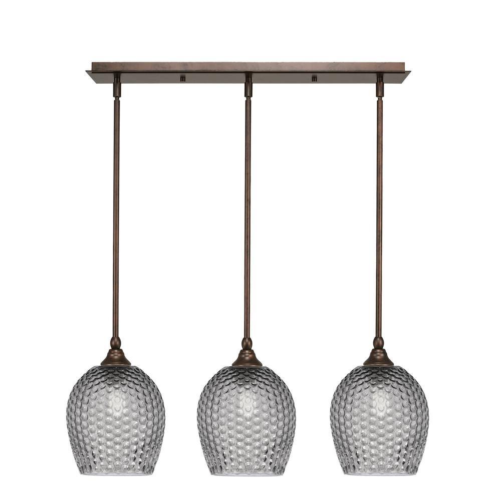 Livingston 100-Watt 3-Light Bronze Shaded Pendant Light with 7.5 in. Smoke 