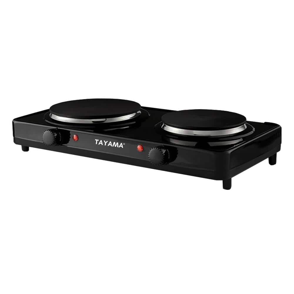 Tayama 2-Burner 6.5 in. and 6 in. Dual Black Diecast Hot Plate with Temperature Controls